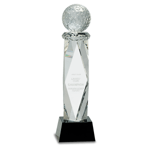 Clear Crystal Golf Ball on Facet Column w/ Base-AKD Ink