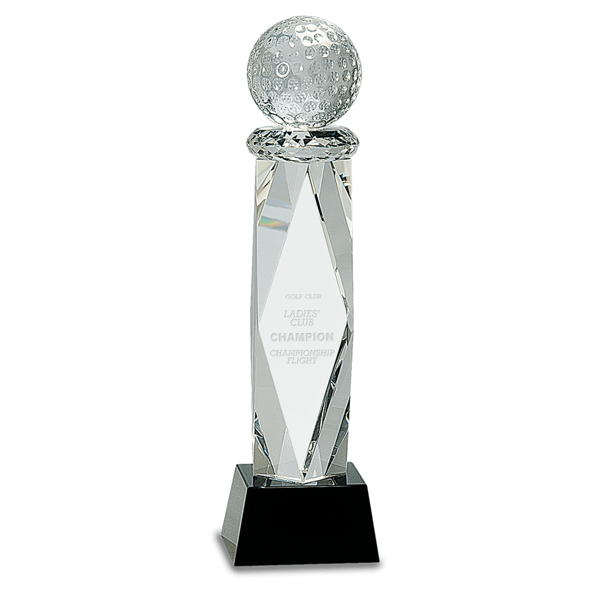 Clear Crystal Golf Ball on Facet Column w/ Base-AKD Ink