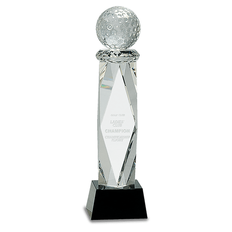 Clear Crystal Golf Ball on Facet Column w/ Base-AKD Ink