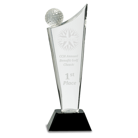 Clear Crystal Golf Wave on  Pedestal Base-AKD Ink