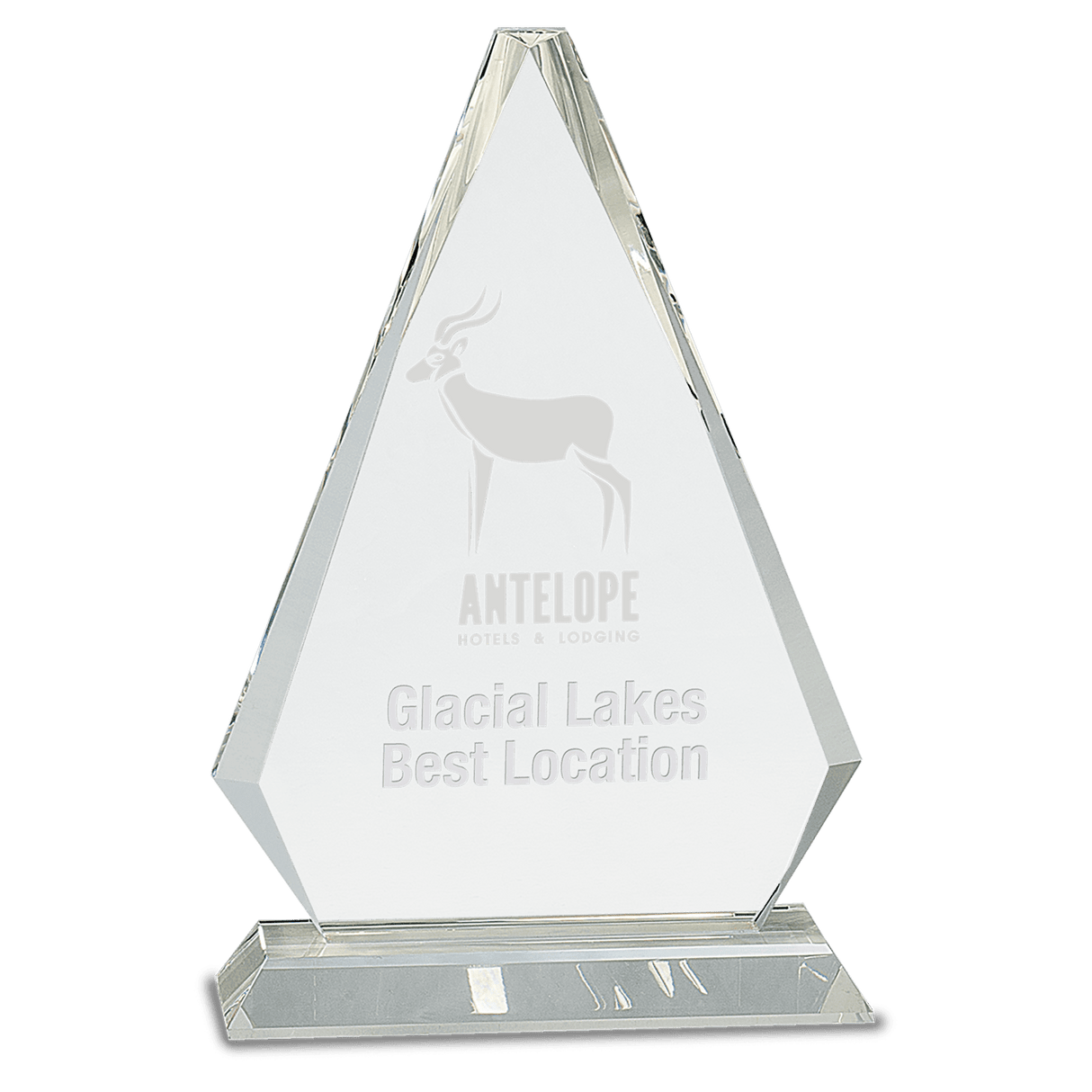 Large Clear Crystal Triangle on Clear Pedestal Base-AKD Ink