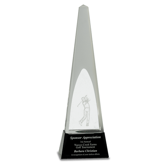 Large Clear Crystal 3D Golf Spire on Pedestal Base-AKD Ink