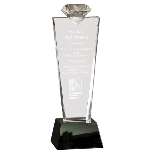 Crystal Diamond Top Award Trophy on Pedestal Base-AKD Ink
