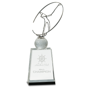 Large Clear/ Crystal Golf Award with Silver Metal Oval Figure-AKD Ink