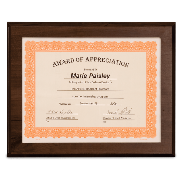 Cherry Finish Plaque with Slide-In Certificate Frame-AKD Ink