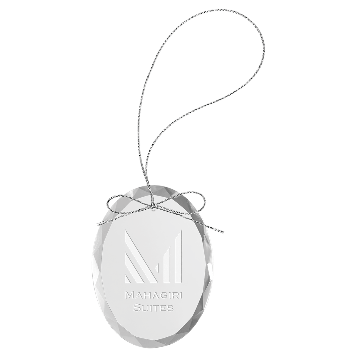 Clear Oval Glass Ornament with Silver String-AKD Ink