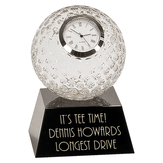 Clear Crystal Golf Ball Clock with Pedestal Base-AKD Ink