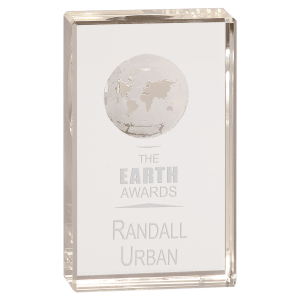 Small Clear Crystal Rectangle with Globe Etching-AKD Ink