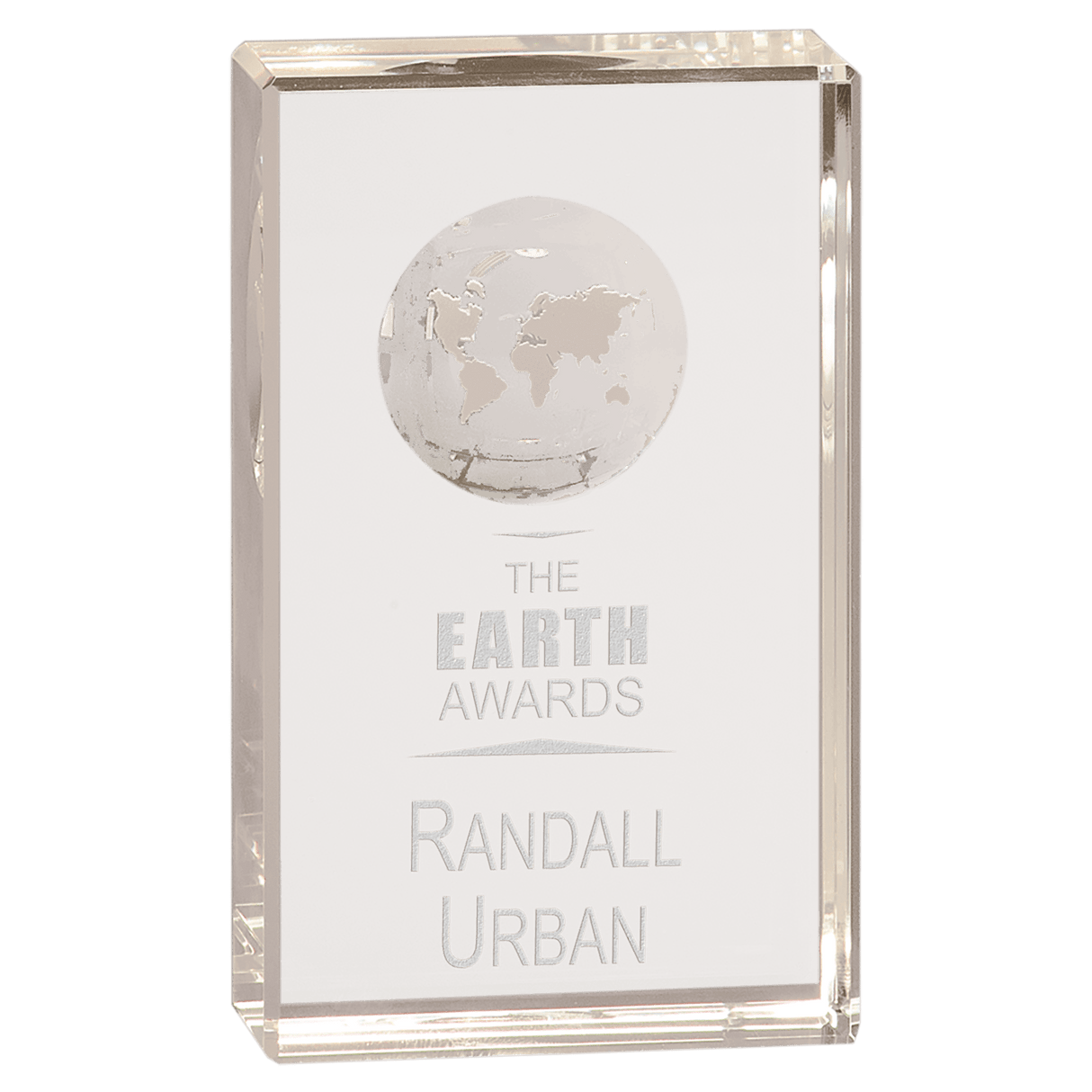 Small Clear Crystal Rectangle with Globe Etching-AKD Ink