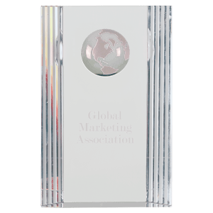 Clear Crystal Rectangle with Globe Etching-AKD Ink