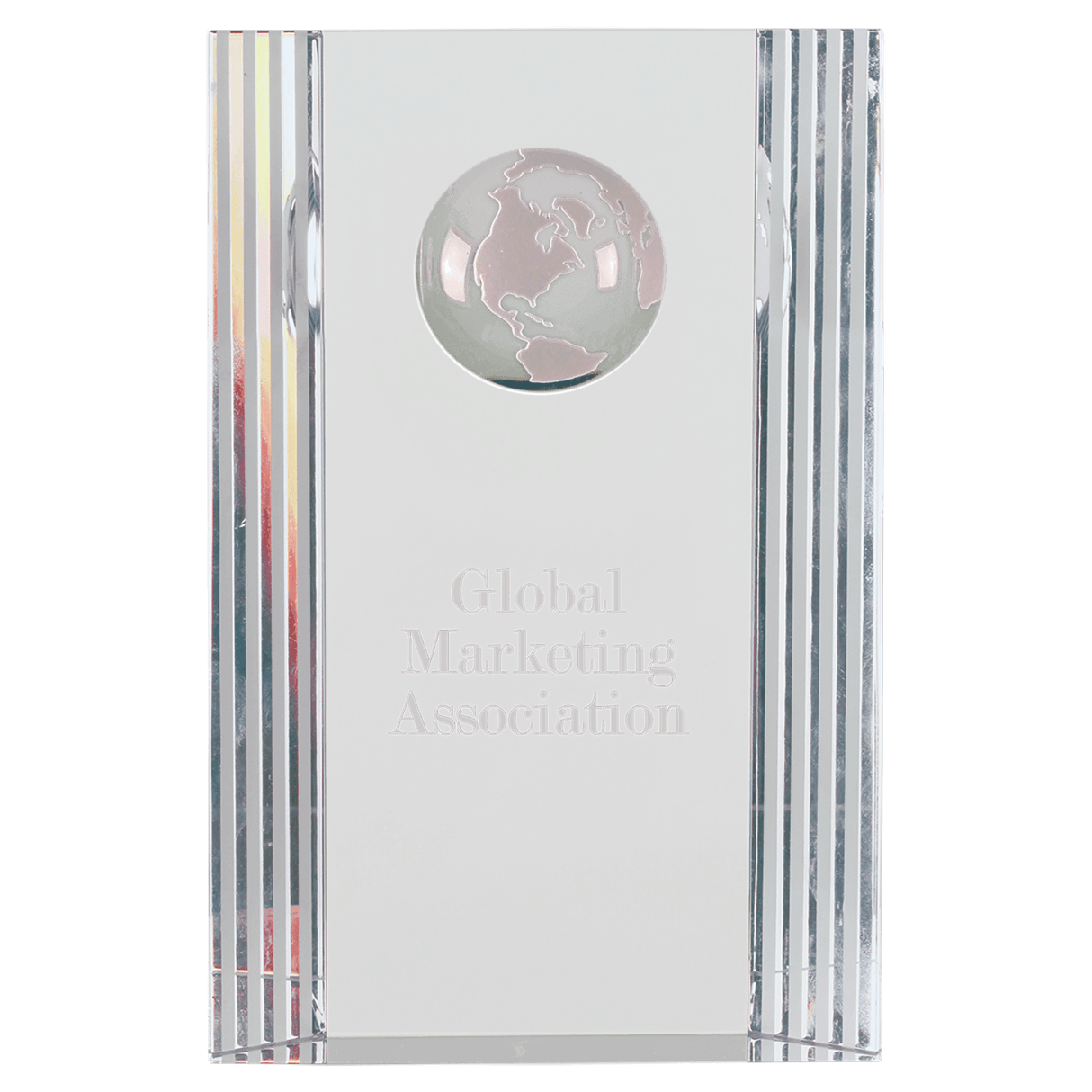 Clear Crystal Rectangle with Globe Etching-AKD Ink