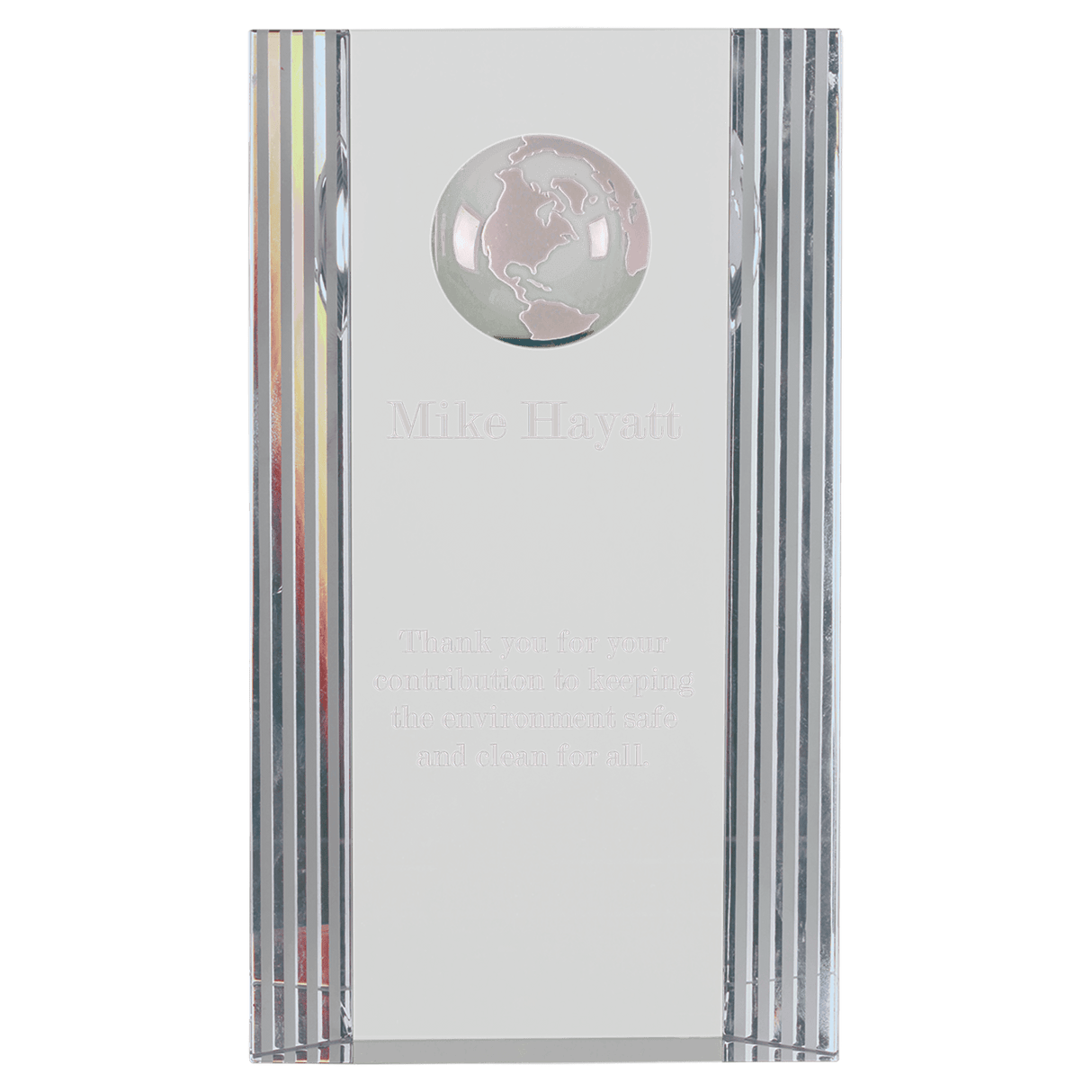 Clear Crystal Rectangle with Globe Etching-AKD Ink