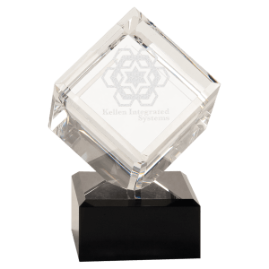 Clear Crystal Cube on Pedestal Base-AKD Ink