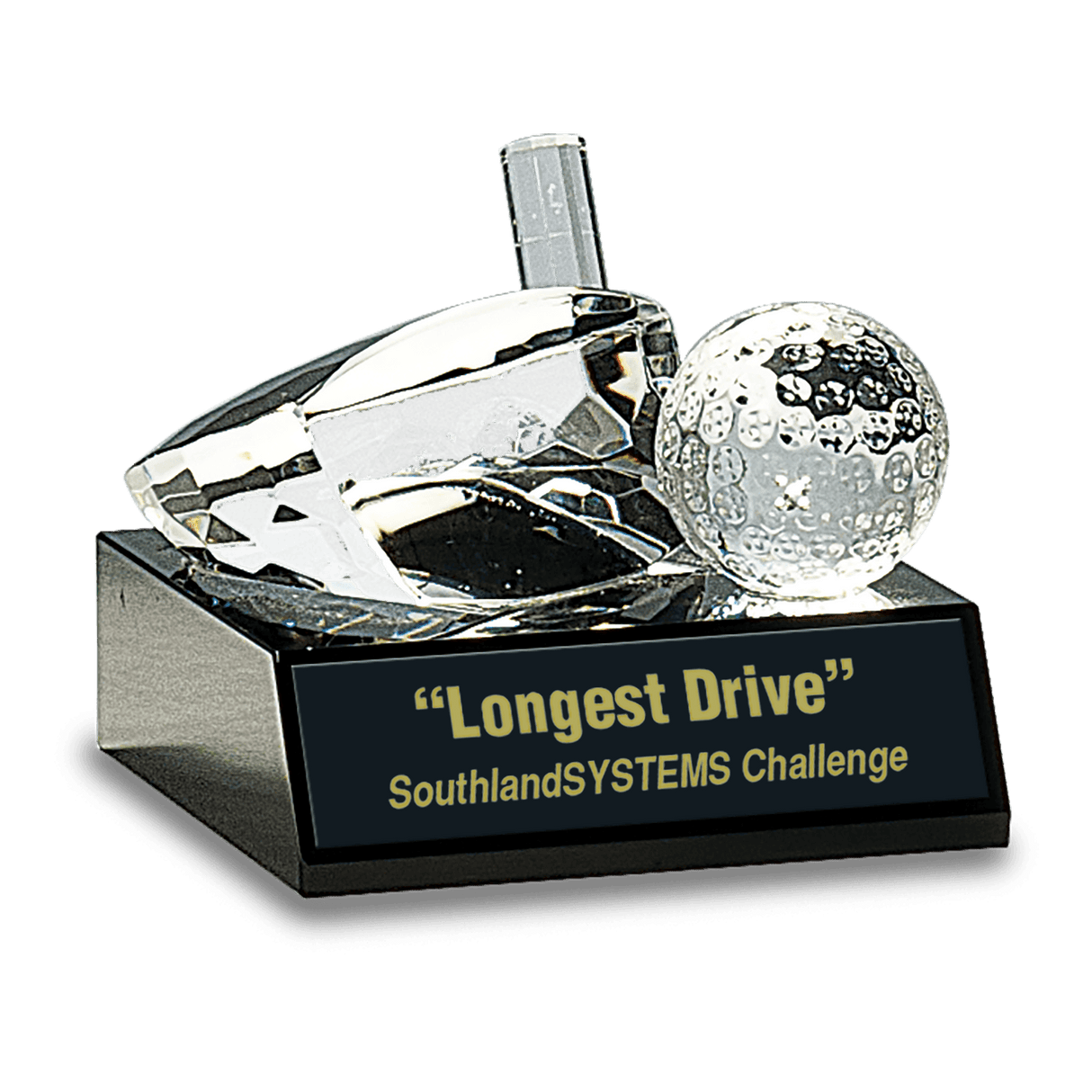 Clear Crystal Golf Ball & Club on  Pedestal Base-AKD Ink
