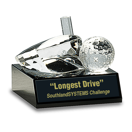 Clear Crystal Golf Ball & Club on  Pedestal Base-AKD Ink