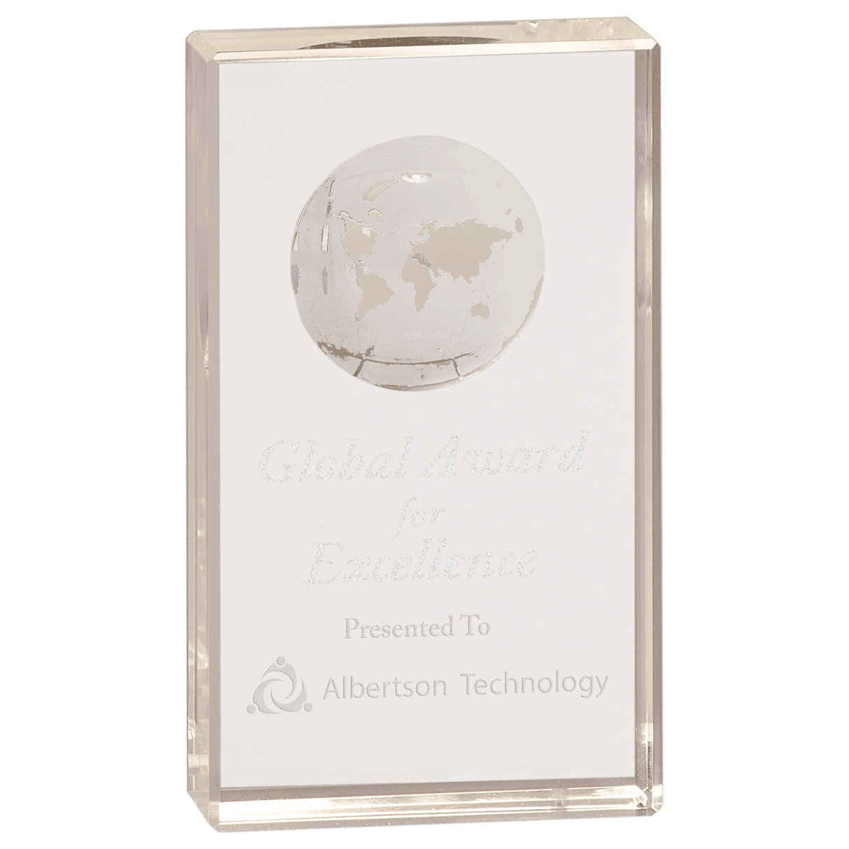 Medium Clear Crystal Rectangle with Globe Etching-AKD Ink