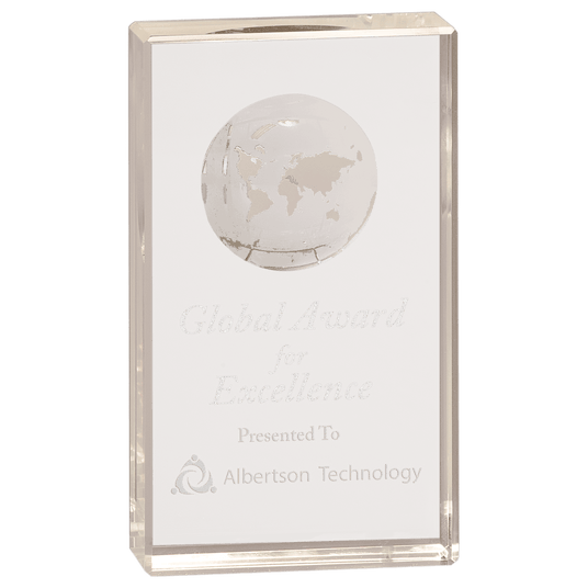 Medium Clear Crystal Rectangle with Globe Etching-AKD Ink
