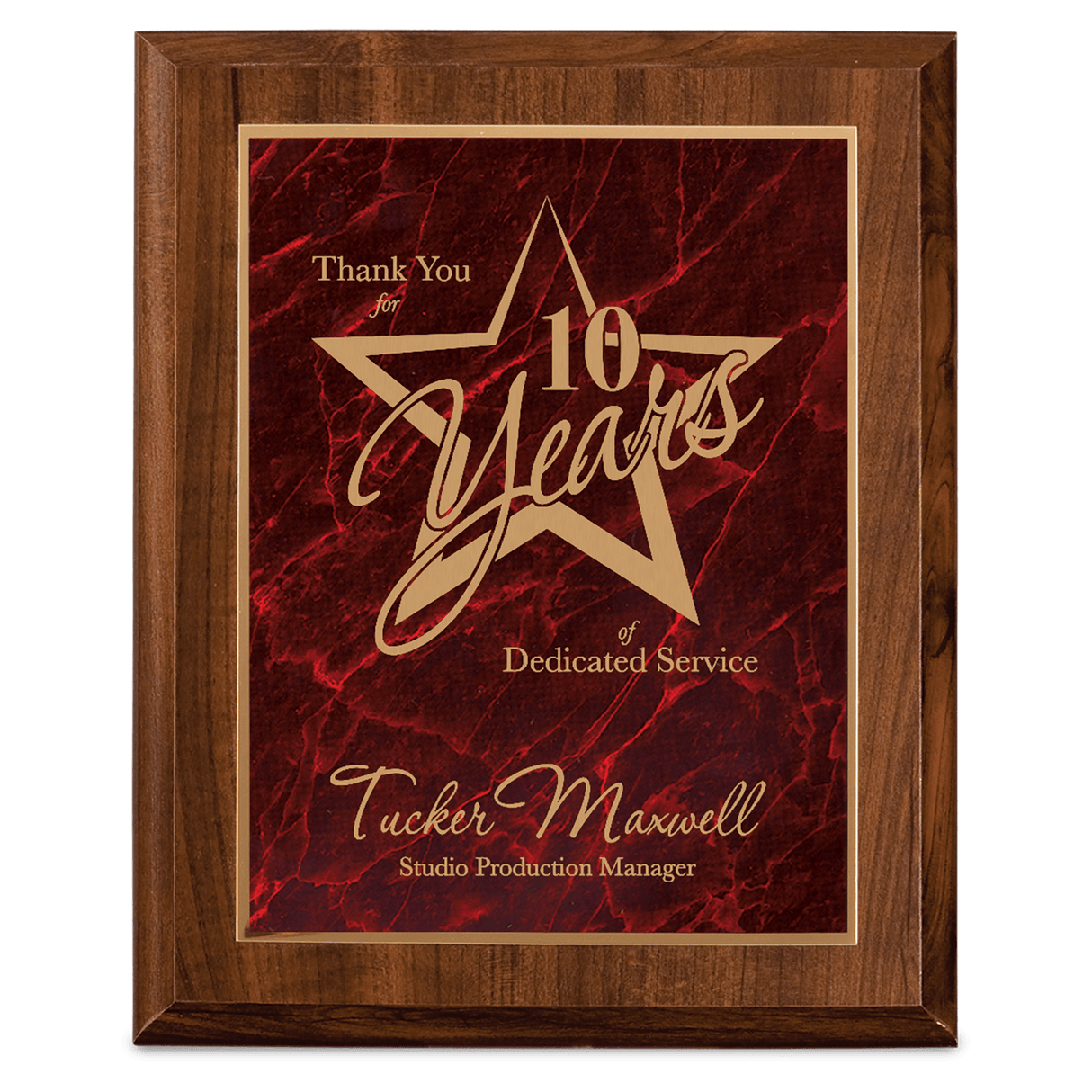 Cherry Finish Plaque with Red Marbleized Plate-AKD Ink