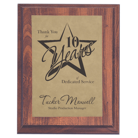 Elegant Cherry Finish Plaque with Light Brown Leatherette Plate-AKD Ink