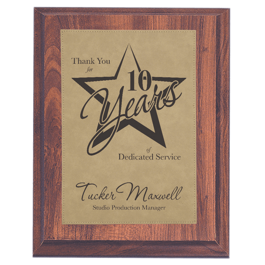 Elegant Cherry Finish Plaque with Light Brown Leatherette Plate-AKD Ink