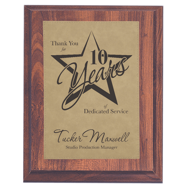 Elegant Cherry Finish Plaque with Light Brown Leatherette Plate-AKD Ink