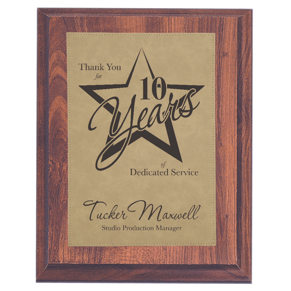 Elegant Cherry Finish Plaque with Light Brown Leatherette Plate-AKD Ink