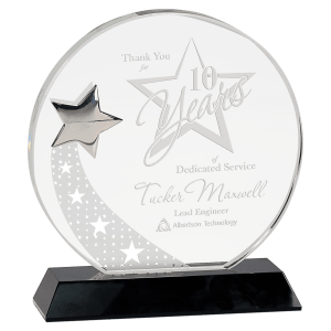Large Round Crystal with Silver Star on Pedestal Base-AKD Ink