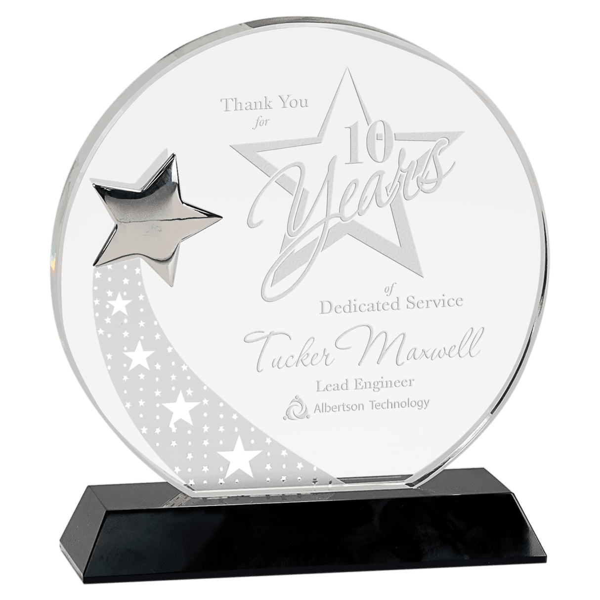 Large Round Crystal with Silver Star on Pedestal Base-AKD Ink