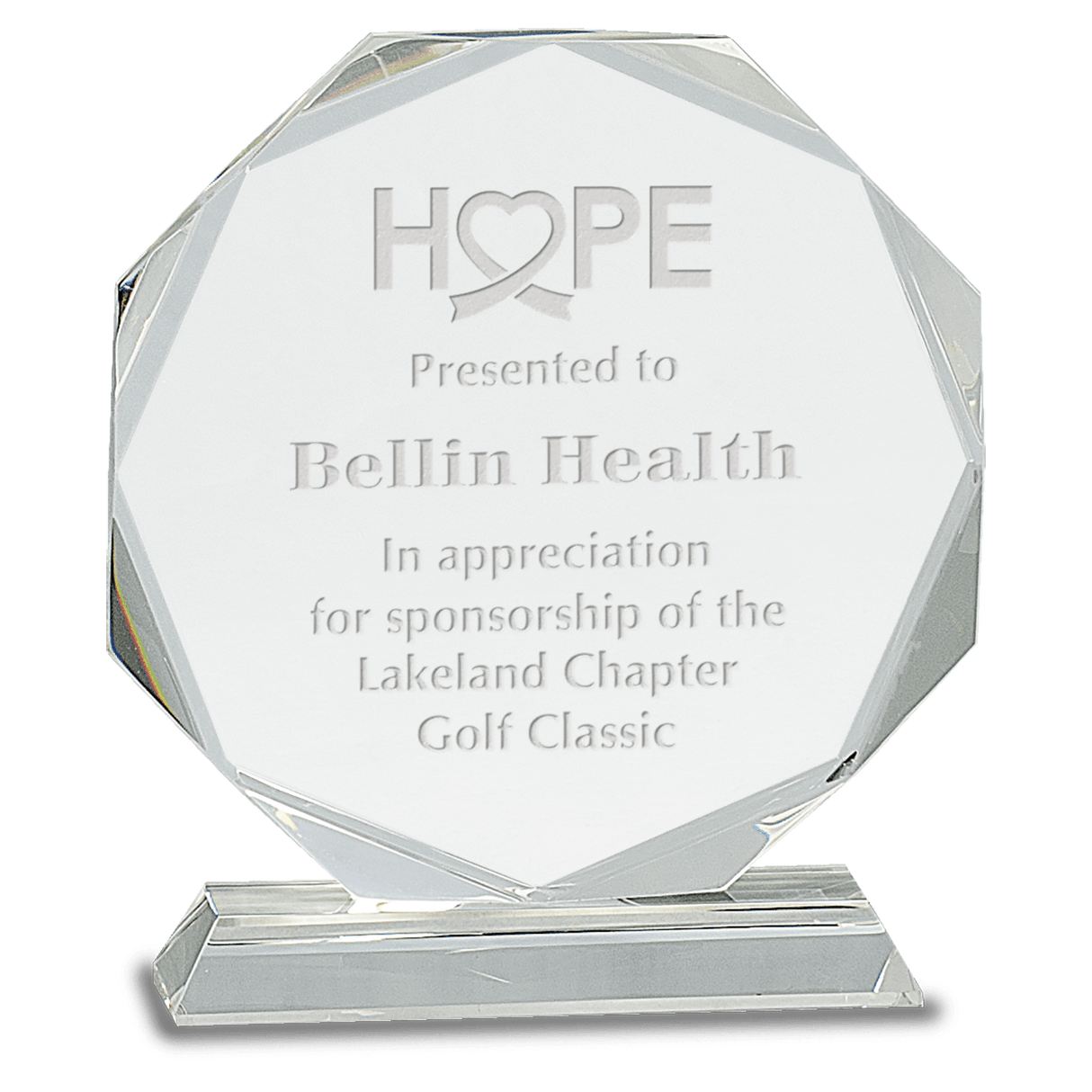 Medium Clear Crystal Octagon on Clear Pedestal Base-AKD Ink