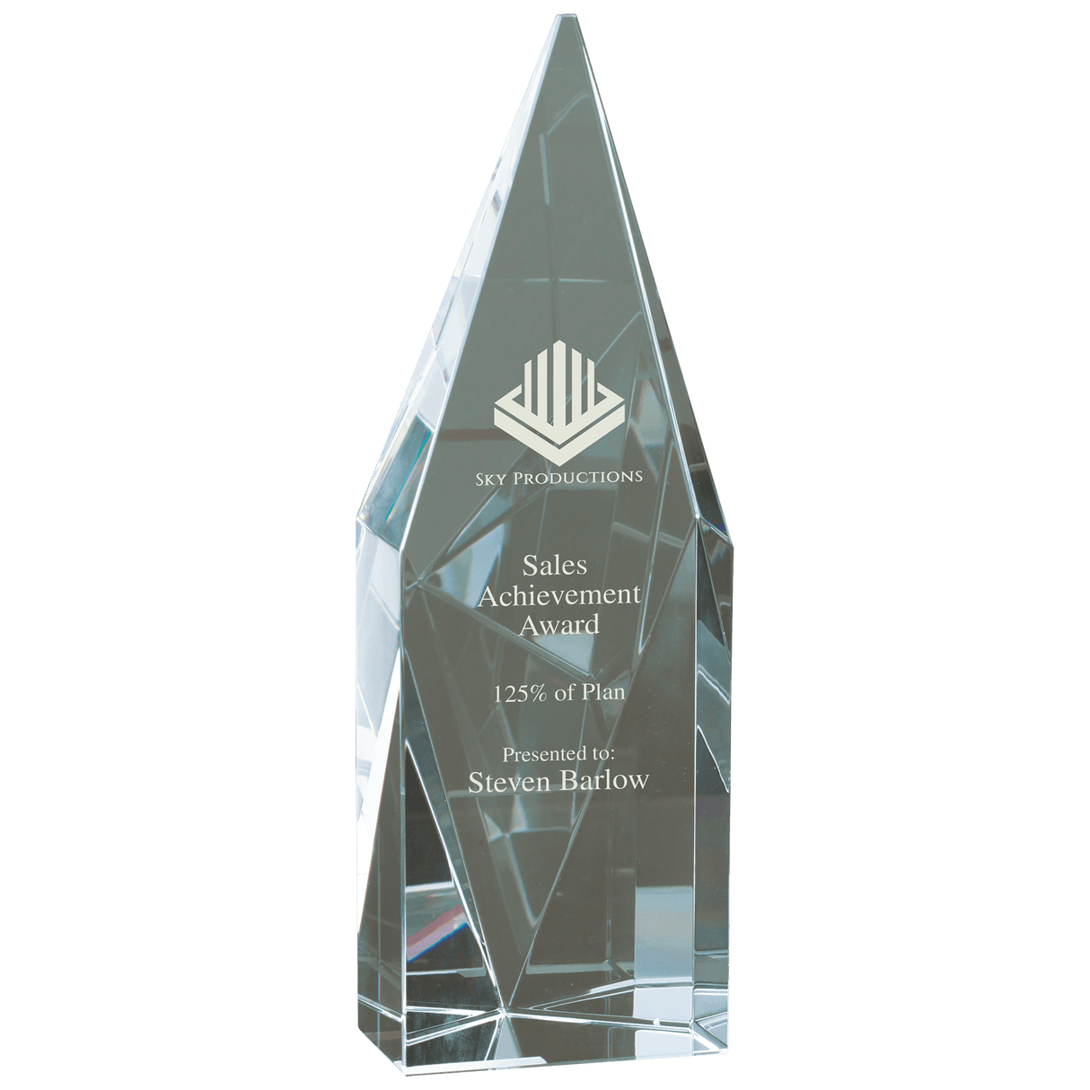 Medium crystal diamond tower by AKD Ink showcasing clear, faceted crystal with a tall, elegant tower design.