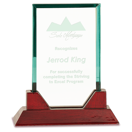 Small Jade Rectangle Prestige Glass Award with Rosewood Base
