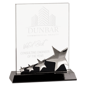 Small Rectangle Crystal with Silver Stars on Pedestal Base