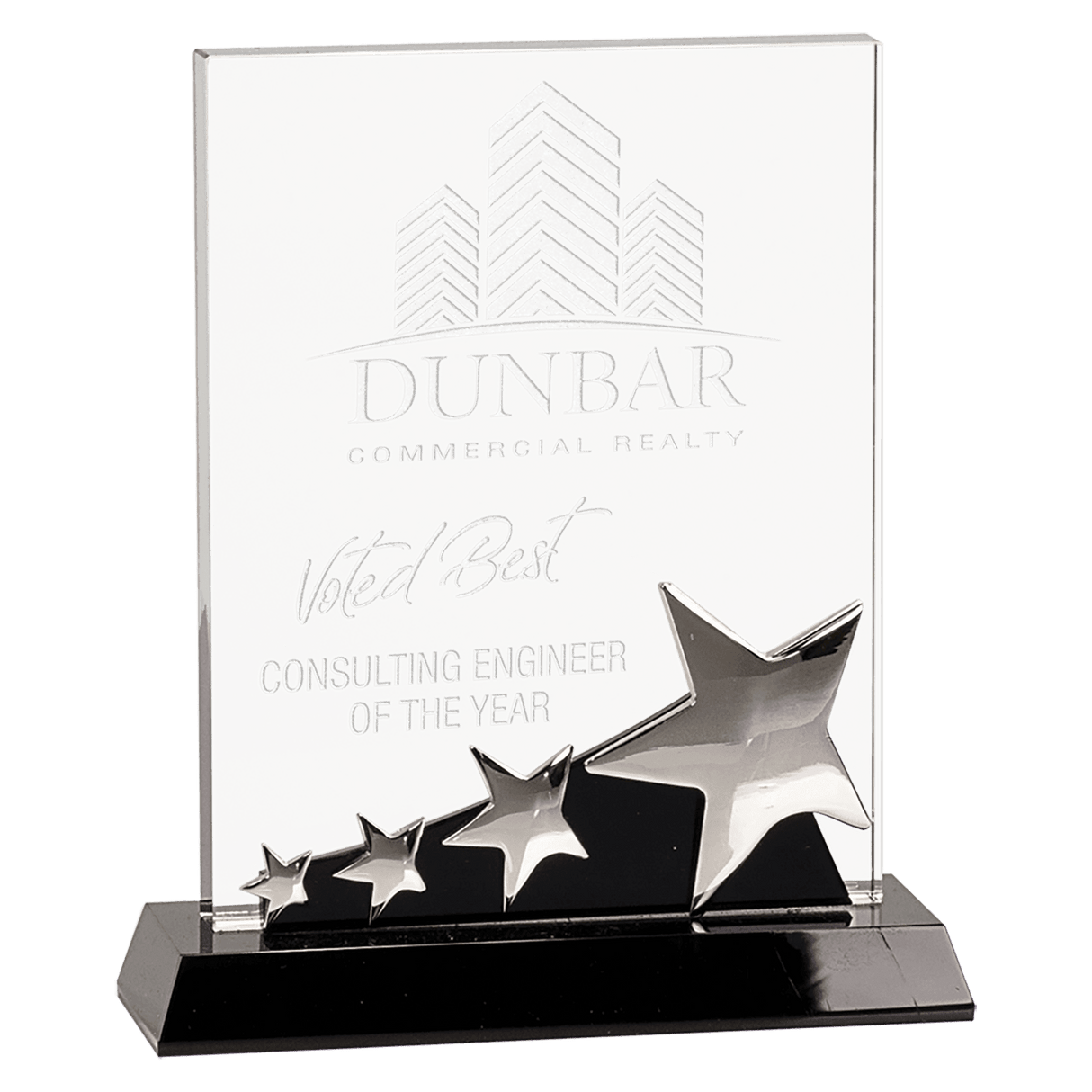 Small Rectangle Crystal with Silver Stars on Pedestal Base