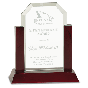 Small Gateway Jade Clip Corner Glass Award with Rosewood Finish Base-AKD Ink