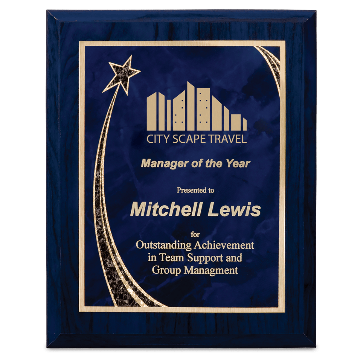 Blue Woodgrain Plaque with Blue Rising Star Plate-AKD Ink