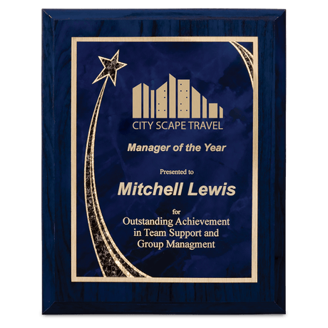 Blue Woodgrain Plaque with Blue Rising Star Plate-AKD Ink