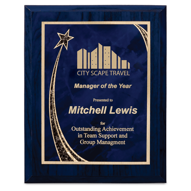 Blue Woodgrain Plaque with Blue Rising Star Plate-AKD Ink