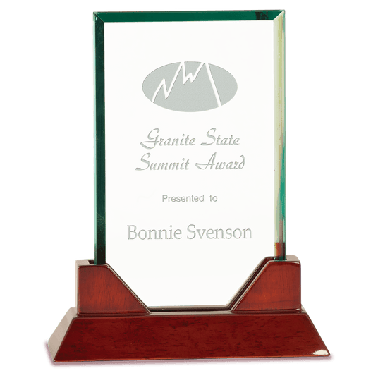 Medium Jade Rectangle Prestige Glass Award with Rosewood Base