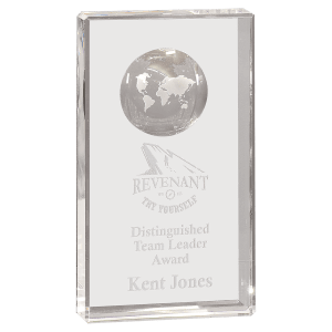 Extra Large Clear Crystal Rectangle with Globe Etching-AKD Ink