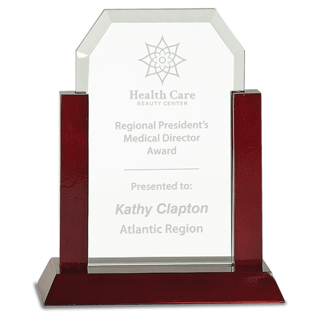 Medium Gateway Jade Clip Corner Glass Award with Rosewood Finish Base-AKD Ink