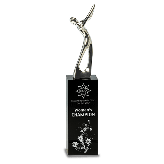 Medium Silver Metal Golf Figure on Crystal Pedestal-AKD Ink