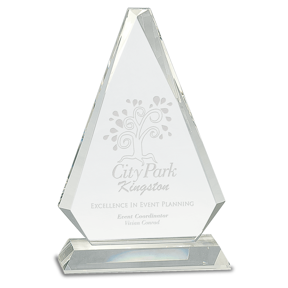 Medium Clear Crystal Triangle on Clear Pedestal Base-AKD Ink