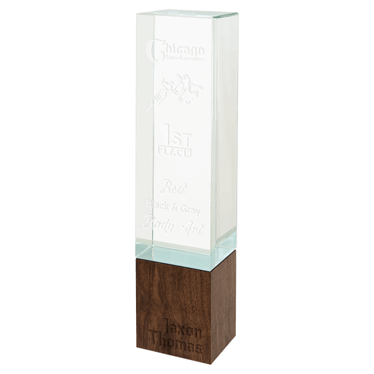 Large Rectangle Sierra Glass with Walnut Base-AKD Ink