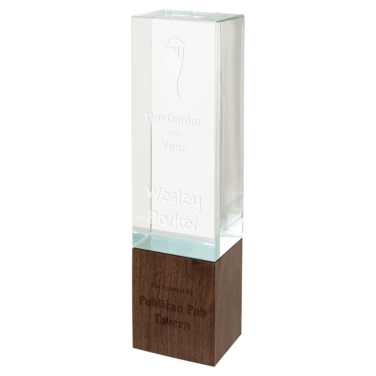 Small Rectangle Sierra Glass with Walnut Base-AKD Ink