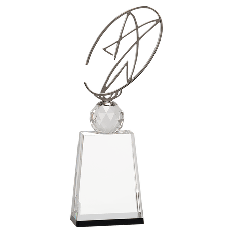Clear Crystal Award with Silver Metal Oval Star-AKD Ink