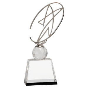 Clear Crystal Award with Silver Metal Oval Star-AKD Ink