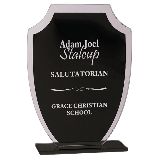 Shield Reflection Glass Award Trophy - Black, 6.5-7.25 in