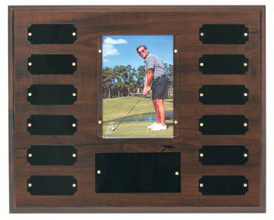 Cherry Finish Perpetual Plaque with 12 Plates & 3 1/2" x 5" Photo Holder-AKD Ink
