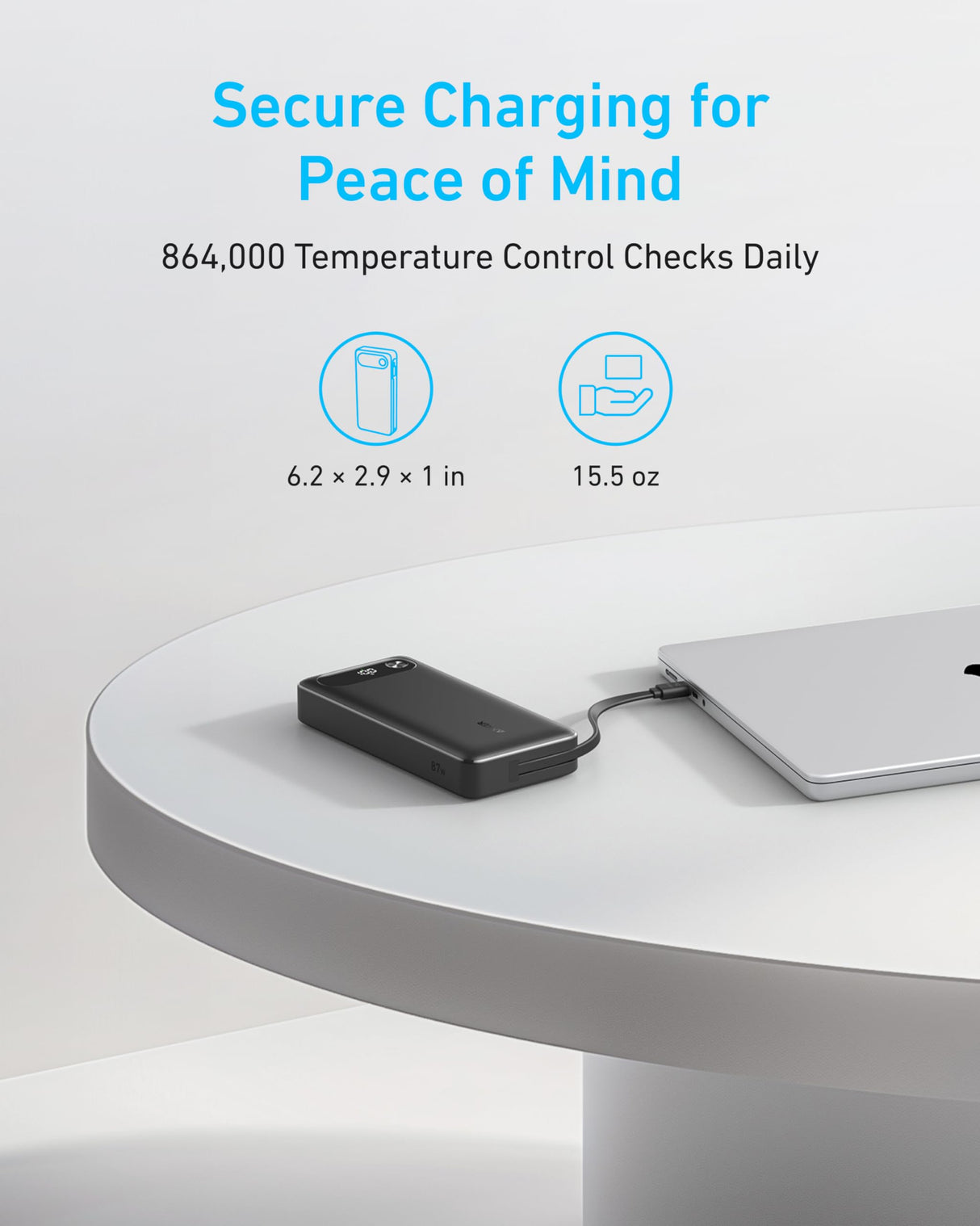 Anker Power Bank (20K, 87W, Built-In USB-C Cable) - AKD Ink