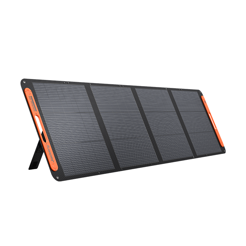 Jackery SolarSaga 200W portable solar panel for outdoor charging, with multiple solar cells and rugged design.
